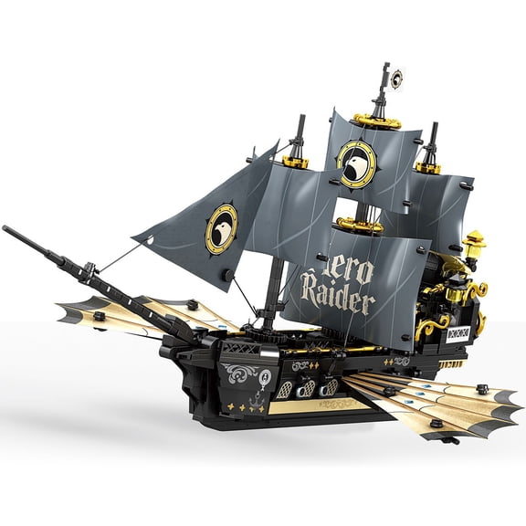 Zero Raider Pirate Ship Building Blocks, 1066PCS Large Black Golden Sail Vessel Model for Adult Collection