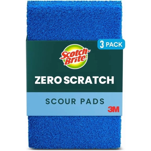 Zero Scratch Scour Pad, 3 Scrubbing Pads, Non-Scratch Scouring Pads for Kitchen and Dish Cleaning