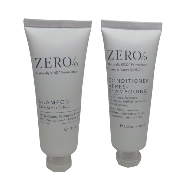 Zero% Shampoo and Conditioner lot of 18 (9 of each) 1.35oz Bottles