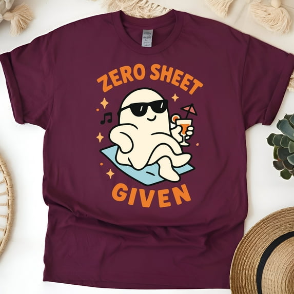 Zero Sheet Given Ghost T-Shirt | Funny Unisex Spooky Outfit, Maroon, Size 2XL
