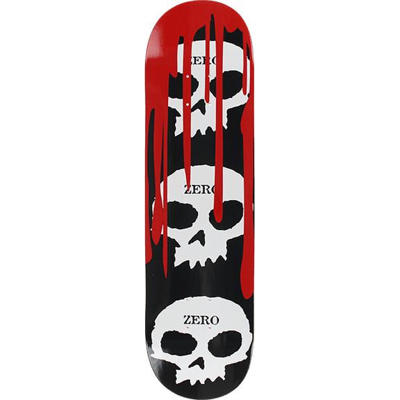 Zero Skateboards 3 Skull With Blood Skateboard Deck 7.25 Black White Red