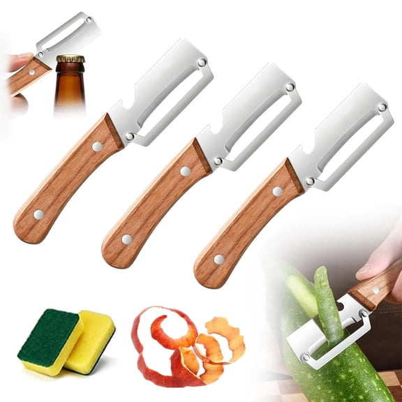 Zero Snag Wooden Peeler, Multi-Functional Vegetable Peeler for Kitchen, 2-in-1 Stainless Steel Kitchen Tool for Fruit Apple Potato Pumpkin Papaya