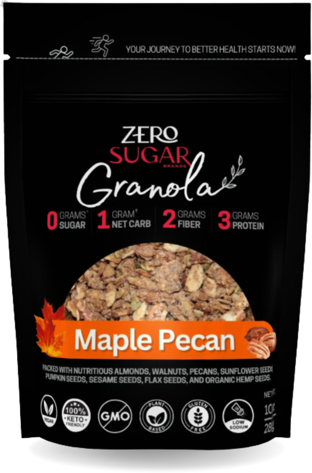 Zero Sugar Brands Granola MAPLE PECAN Cereal Granola Keto, Vegan
