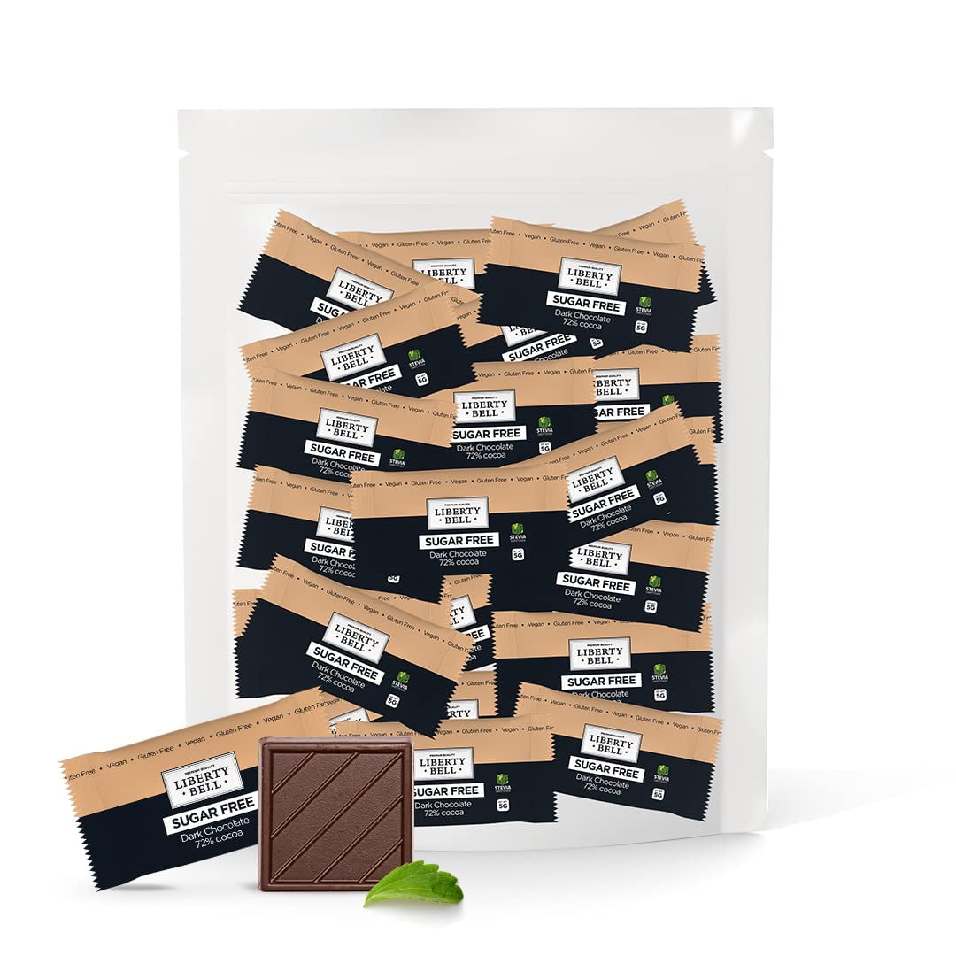 Zero Sugar Dark Chocolate Squares 72% Cocoa, Vegan, Gluten-Free, Stevia Sweetened Candy Bars, 45 Count
