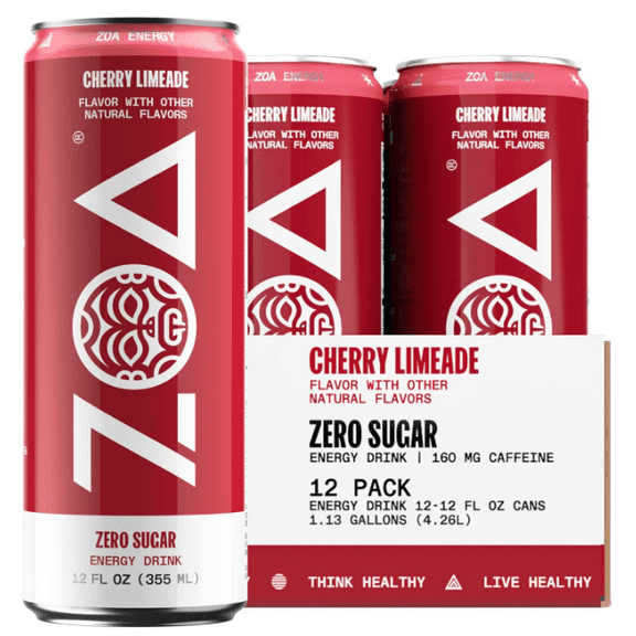 Zero Sugar Energy Drinks, Cherry Limeade - Sugar Free with Electrolytes, Healthy Vitamin C, Amino Acids, Essential B-Vitamins, and Caffeine from Green Tea - 12 Fl Oz (12-Pack)