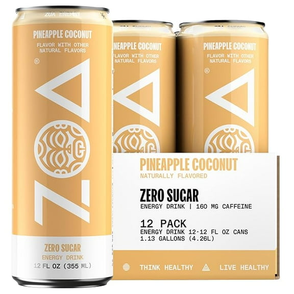 Zero Sugar Energy Drinks, Pineapple Coconut - Sugar Free with Electrolytes, Healthy Vitamin C, Amino Acids, Essential B-Vitamins, and Caffeine from Green Tea - 12 Fl Oz (12-Pack)
