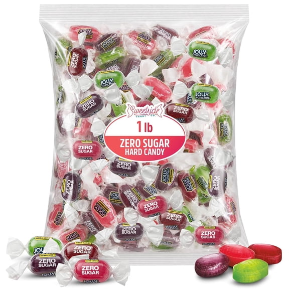 Zero Sugar Hard Candy Assortment, Watermelon, Grape, Raspberry & Apple Flavors, Individually Wrapped, 1 lb Bulk Bag