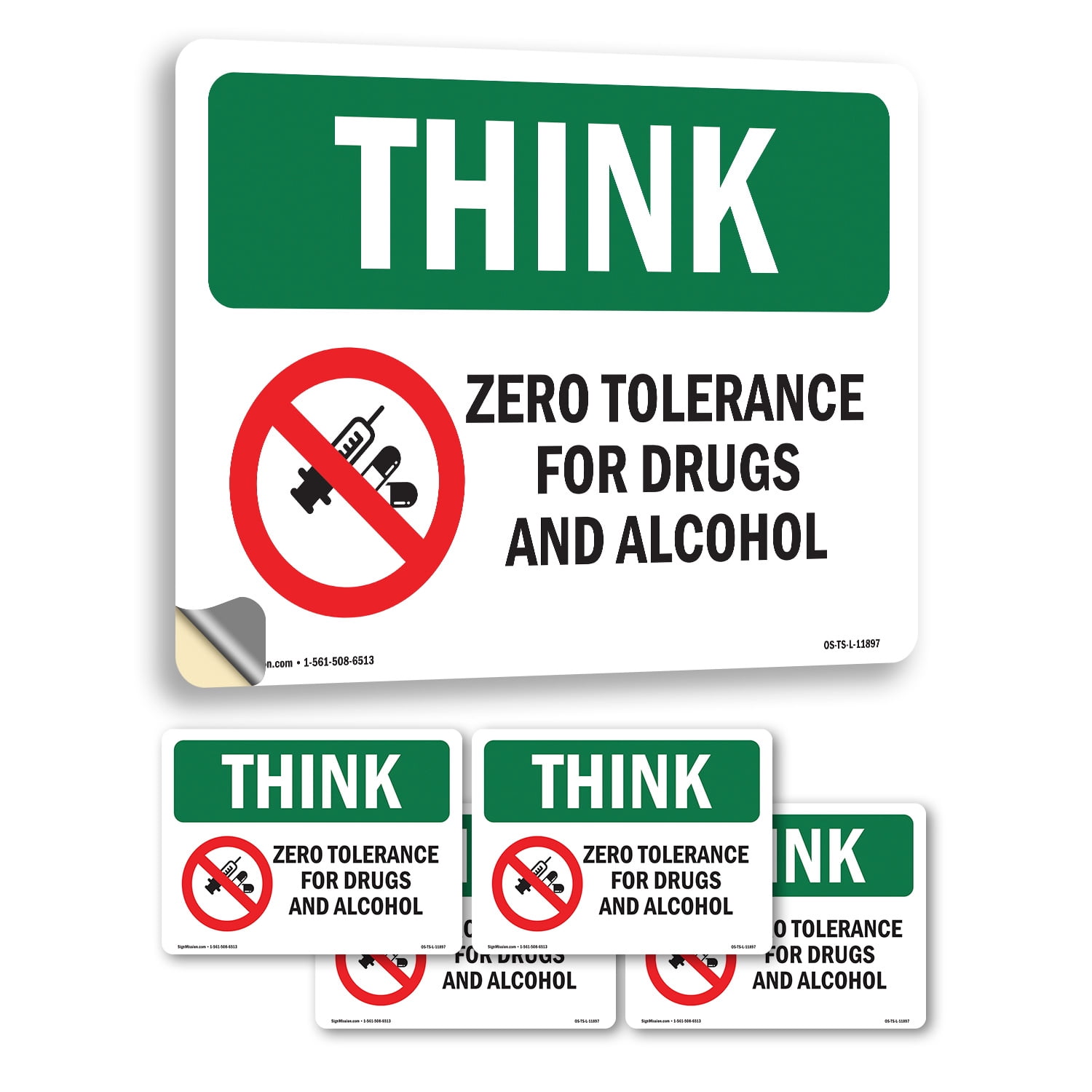 Drug Decals Zero Tolerance For Drugs With Symbol OSHA Think Vinyl Decal Label 18 ...