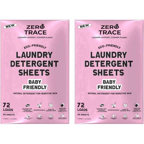 Zero Trace Baby Laundry Detergent Sheets – Natural, Eco-Friendly & Travel-Friendly Strips for Newborns & Sensitive Skin (144 Loads, 72 Sheets)