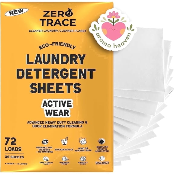 Zero Trace Laundry Detergent Sheets Plastic Free Eco-friendly Safe for Sensitive Skin (Active Wear)