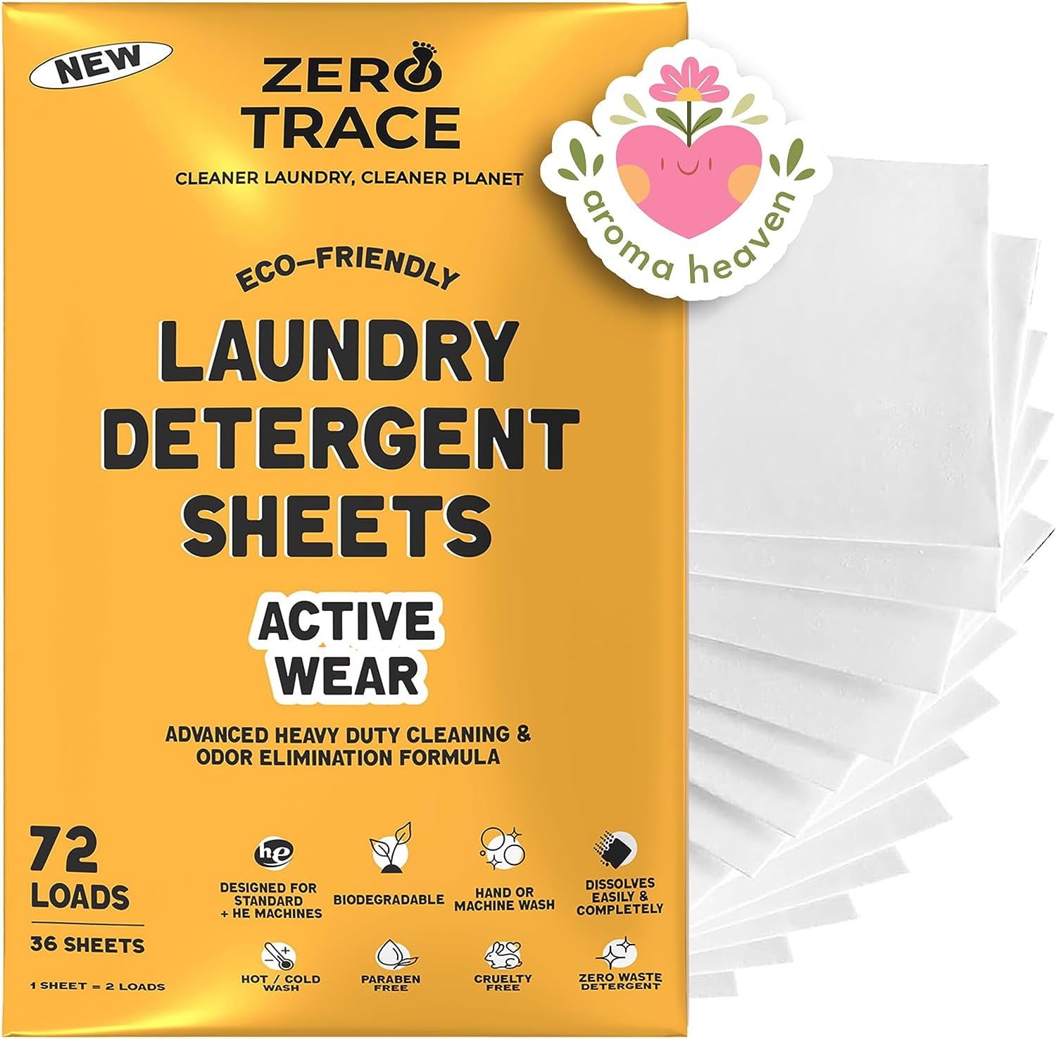 Zero Trace Laundry Detergent Sheets Plastic Free Ecofriendly Safe for Sensitive Skin (Active