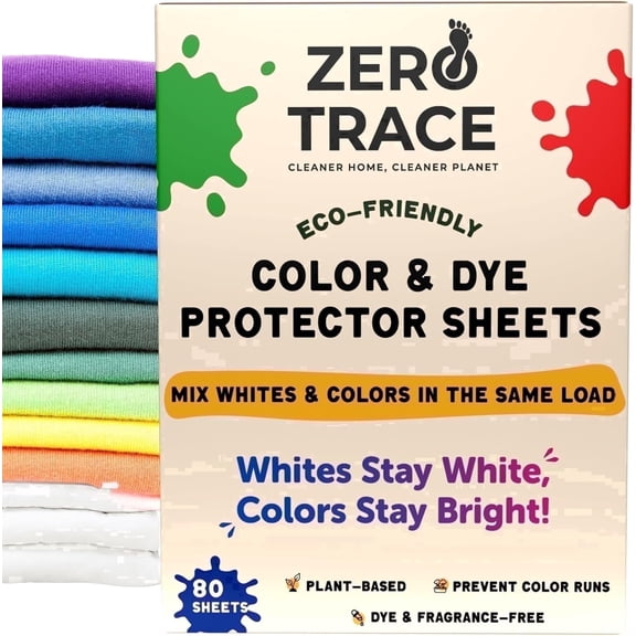 Zero Trace Laundry Sheets – Dye Catcher & Color Bleed Remover, Unscented, 80 Sheets