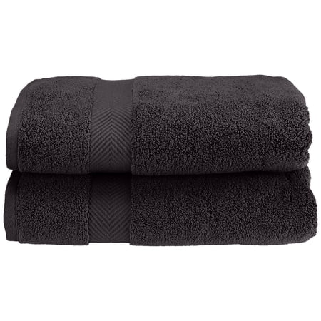 Zero Twist 575 GSM 100% Combed Cotton Chevron Border 2-Piece Bath Towel Set Black