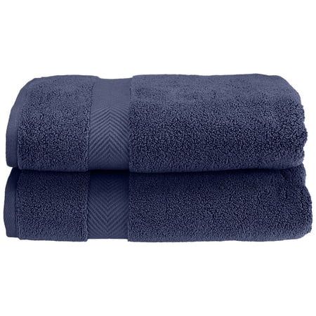 Zero Twist 575 GSM 100% Combed Cotton Chevron Border 2-Piece Bath Towel Set Midnight Blue