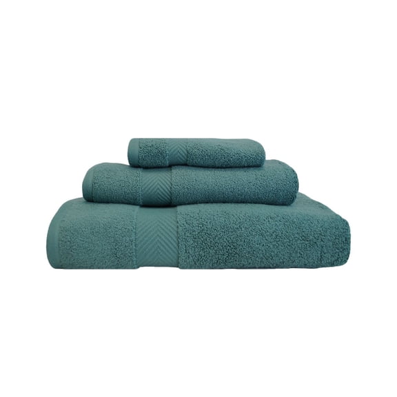 Zero Twist 575 GSM 100% Combed Cotton Chevron Border 3-Piece Towel Set, I Bath, 1 Hand, 1 Face Jade