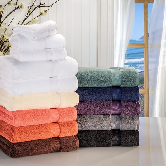 Zero Twist 575 GSM 100% Combed Cotton Chevron Border 6-Piece Towel Set, 2 Bath, 2 Hand, 2 Face Jade