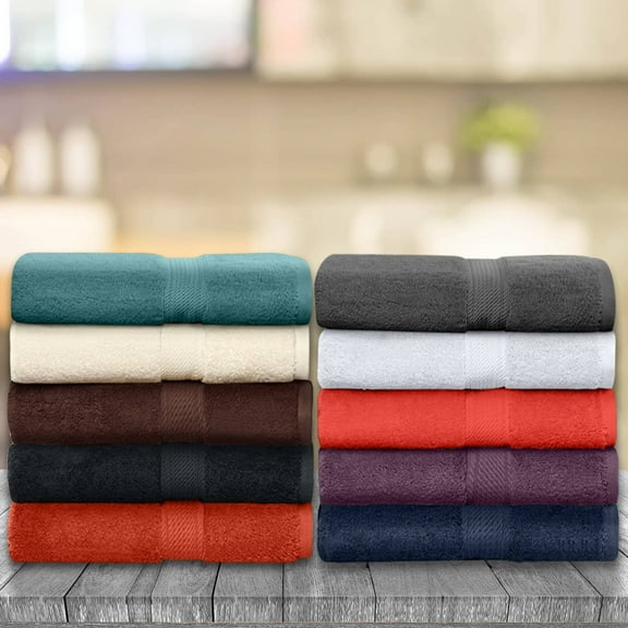 Zero Twist 575 GSM 100% Combed Cotton Chevron Border 6-Piece Towel Set, 2 Bath, 2 Hand, 2 Face Midnight Blue