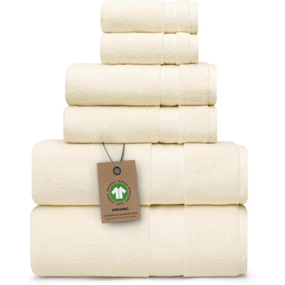 Zero-Twist  Towels - GOTS Certified Luxury Bath Towels - Ultra Soft & Plush 700GSM Long-Staple  - 6 count Towel Set (Papyrus)