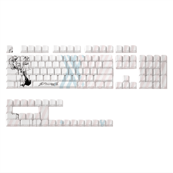 Zero Two Anime Side Printed PBT Keycaps, Cherry Profile Shine Through Keycap Set for Wooting 60HE MAD60 68