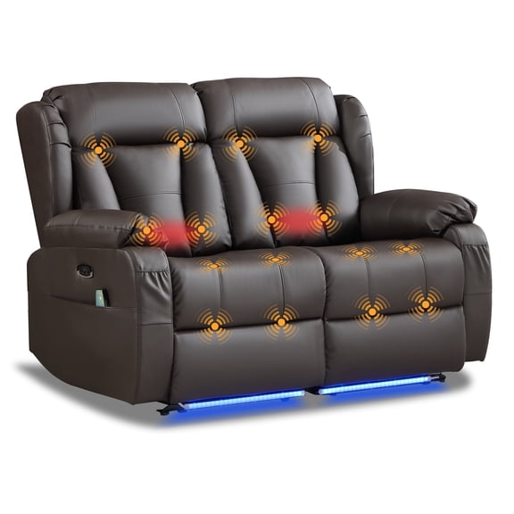 Zero Wall Hugger Power Reclining Loveseat with Heat and Massage,RV Loveseat Recliner Sofa with LED Light USB Ports, Double Recliner Couch for Small Space Living Room Home Theater