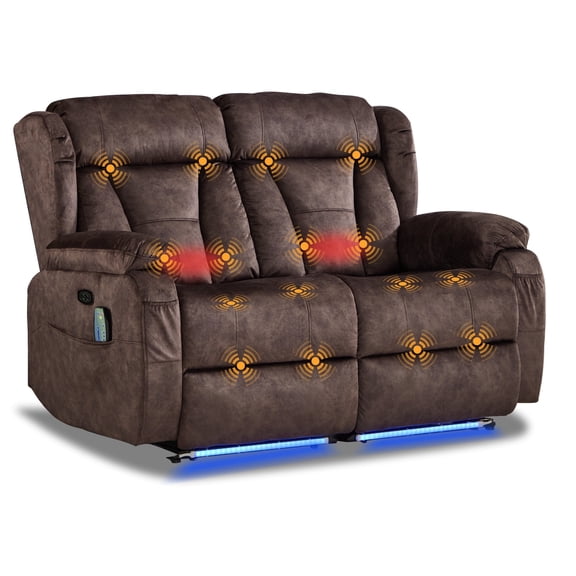 Zero Wall Hugger Power Reclining Loveseat with Heat and Massage,RV Loveseat Recliner Sofa with LED Light USB Ports, Double Recliner Couch for Small Space Living Room Home Theater