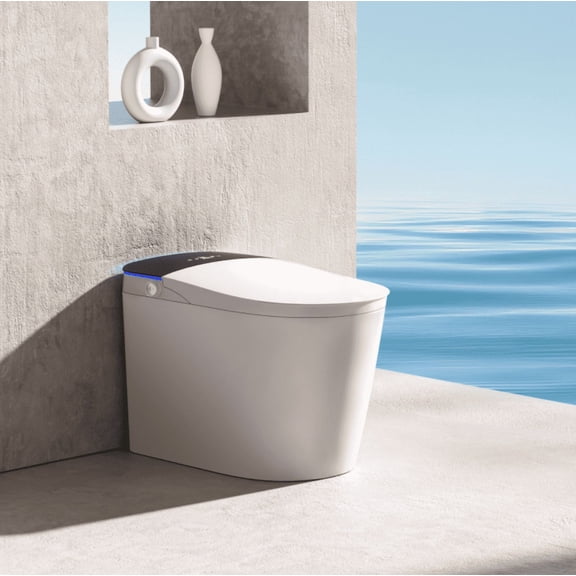Zero Water Pressure Smart Toilet Bidet, Hands-Free Auto Flush & Lid, Full Sanitation System, Knob & Remote Control, Silent Soft Close for Family Bathroom