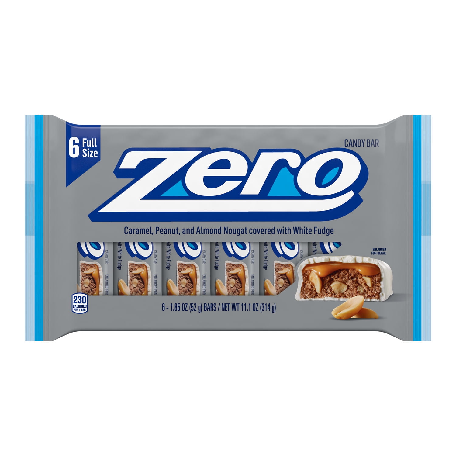 Zero White Fudge, Caramel, Peanut, Almond Nougat Candy, Bars 1.85 oz, 6  Count