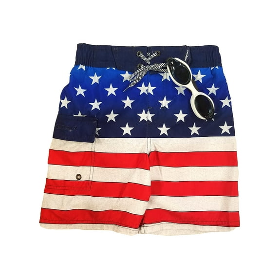 Zero Xposur Boys Red, White & Blue Swim Trunks Board Shorts & Goggles Set S 4