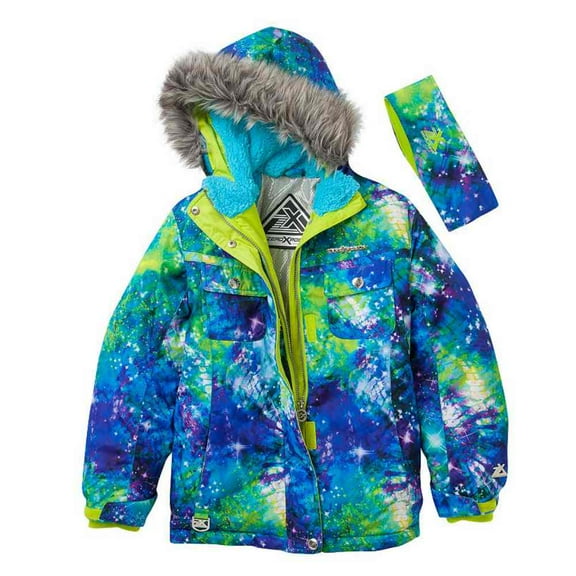 Zero Xposur Girls Green Blue Cosmic Coat Puffer Snowboard Jacket Headband 4