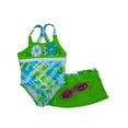 thumbnail image 1 of Zero Xposur Girls Green Flower Print Swimming Swim Suit & Skirt Set Size 4, 1 of 2
