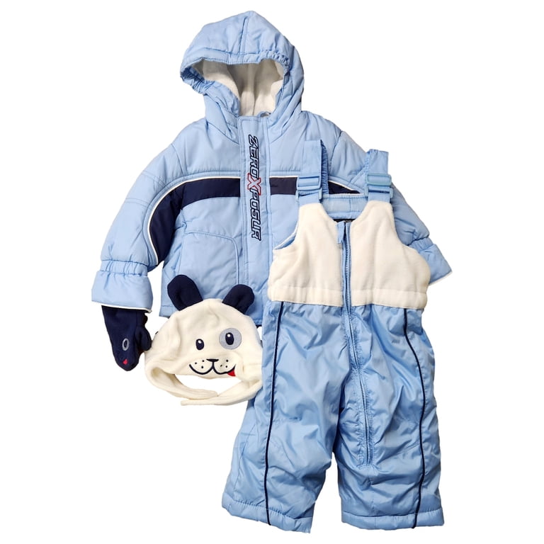 Zero Xposur Infant Boys Blue Snowsuit Coat, Snow Bibs, Hat