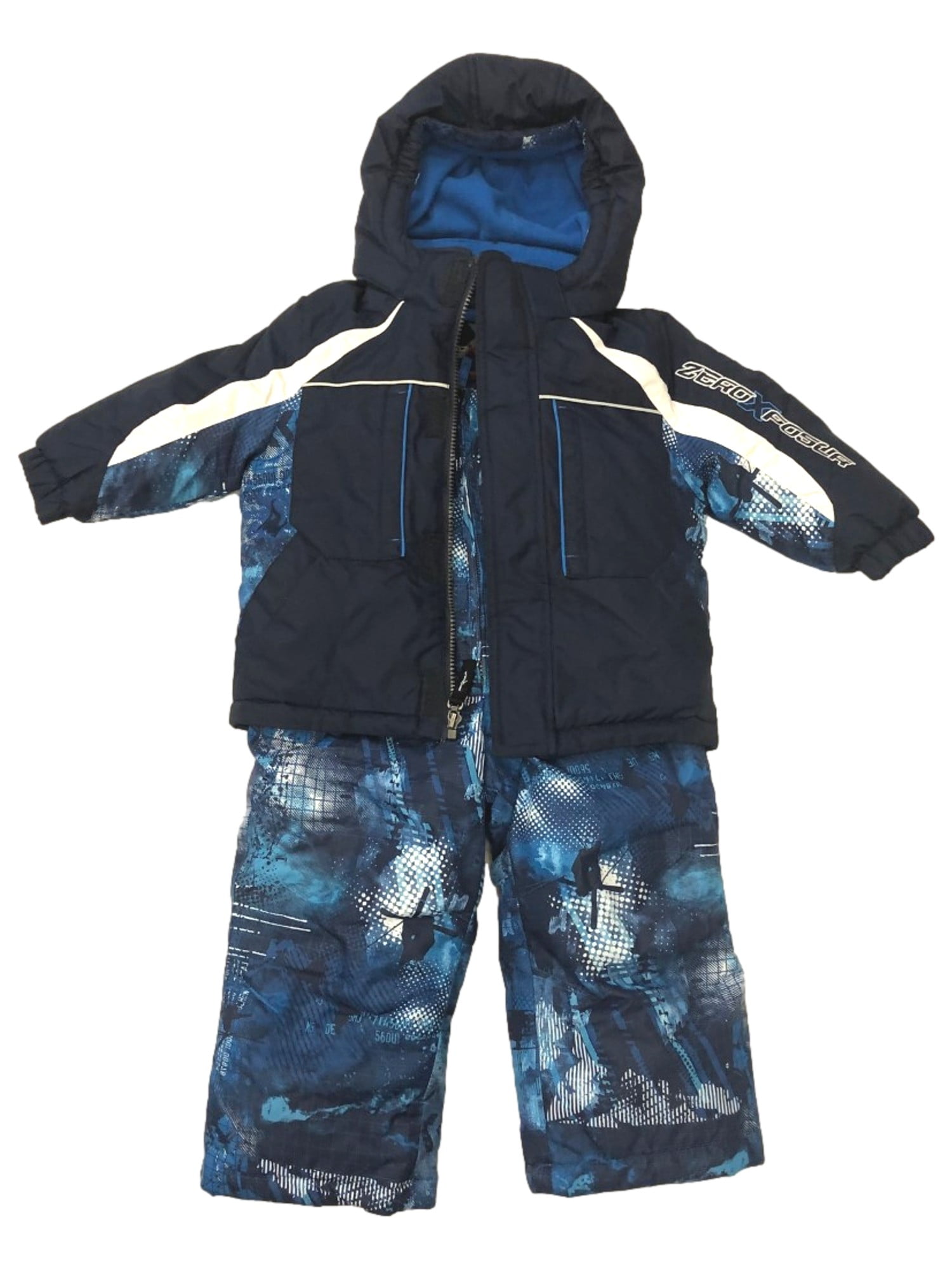 Zero Xposur Toddler Boys Blue Pixel Snowsuit Coat & Snow Bibs Set