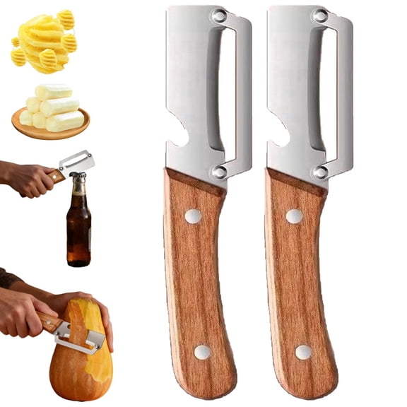 Wooden Kitchen Tool, Kitchen Multi-Function Stainless Steel Thickened Fruit Peeler Knife, 2-in-1 Multifunctional Peeler, for Peeling & Opening Bottles