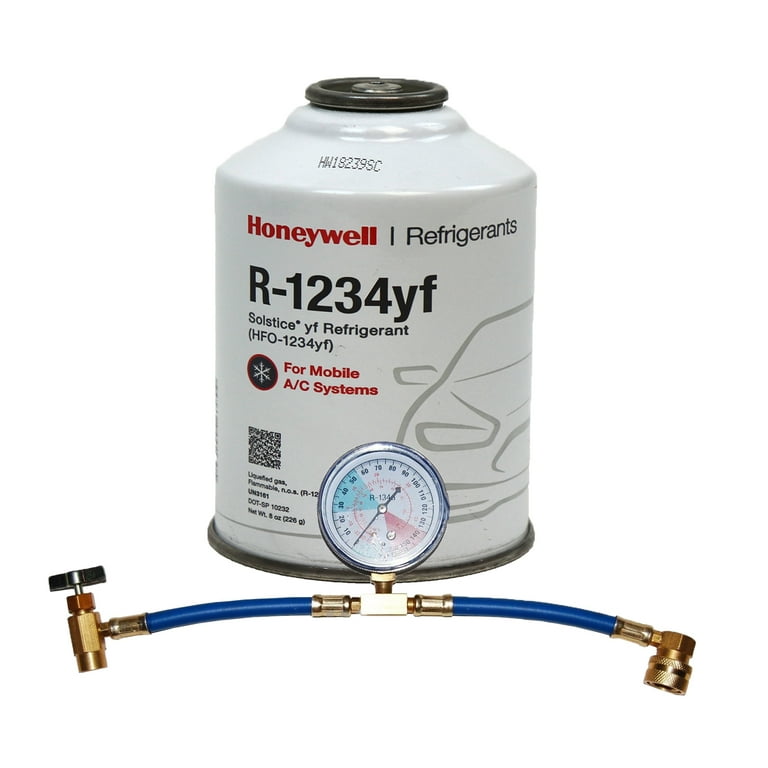 ZeroR Top Off Kit - Genuine 8oz R1234YF Refrigerant (1 Can) & HD Brass Can  Tap with Gauge 