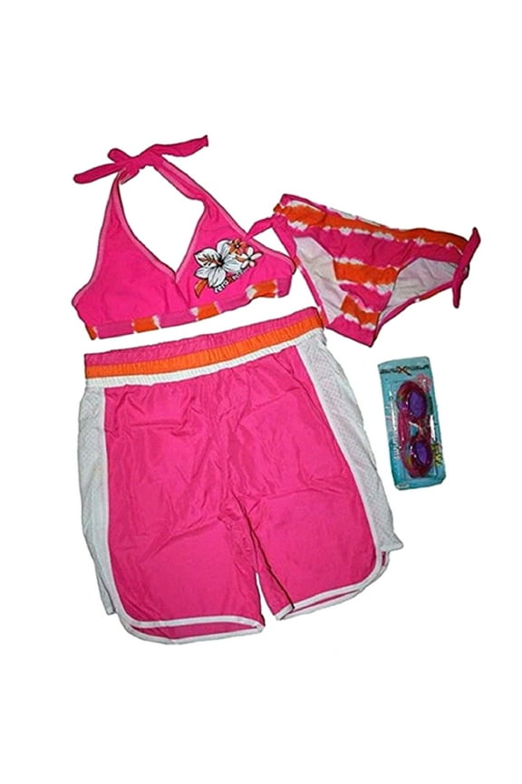 Big Girl's 4 Piece Hot Pink Swimsuit with Goggles (Large - 14)