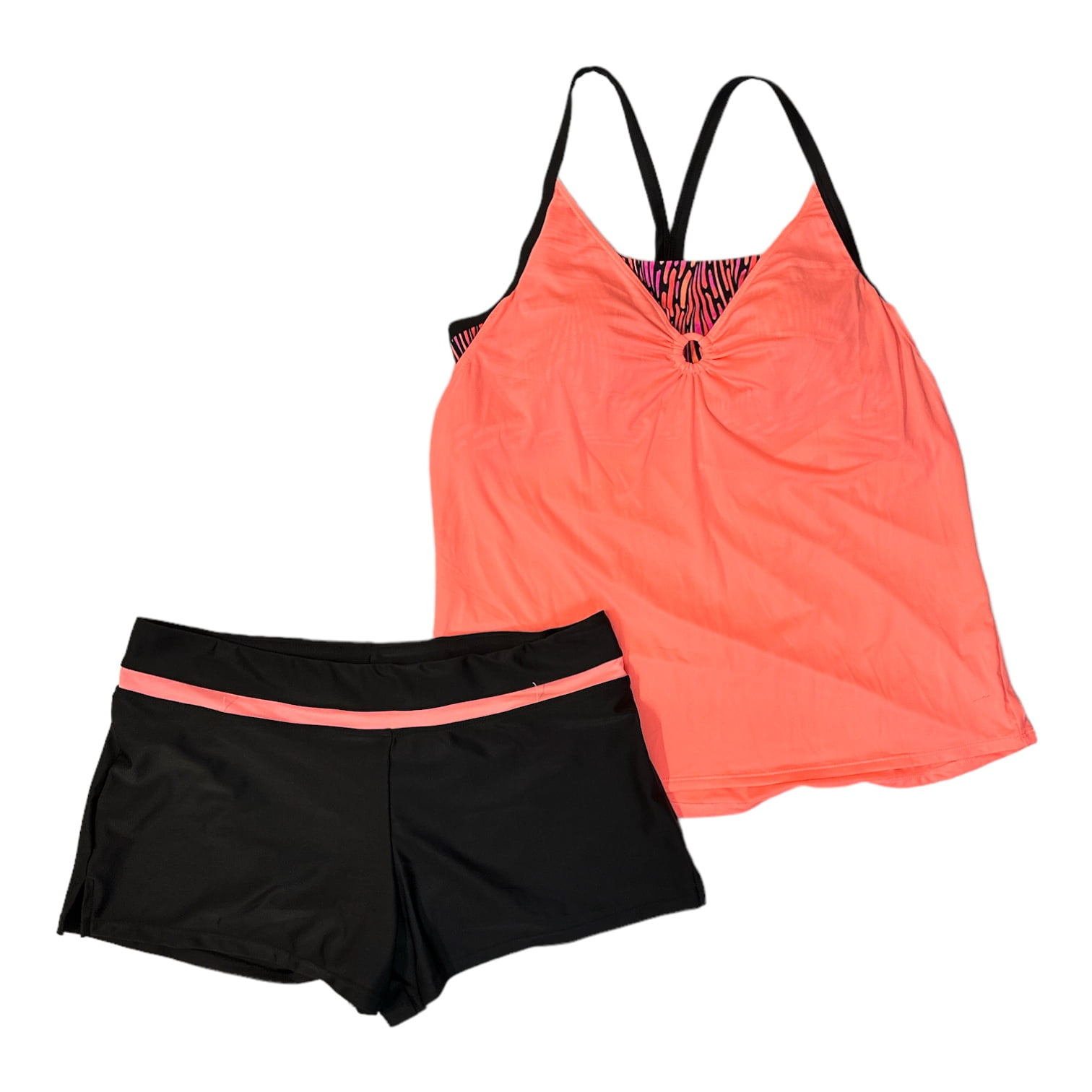 ZeroXposur Ladies Light Weight 4Way Stretch Solid 2For Top Swimsuit (Scallop, XXL)