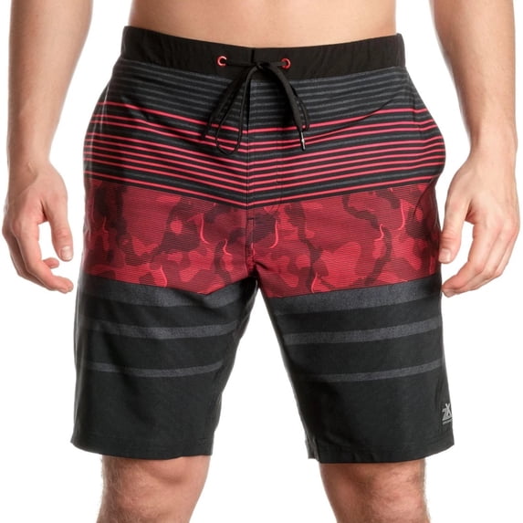 ZeroXposur Men's Stretch Swim Trunks w/ Diagonal Pocket (Red Port, M)