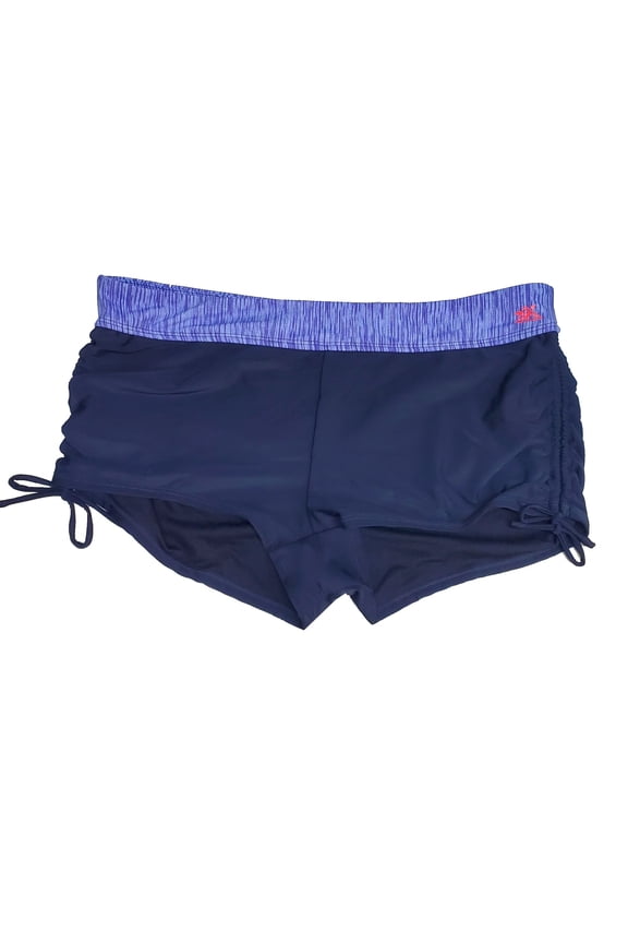 Navy Blue Ruched Side Tie Swim Shorts, Women's Plus Size 16