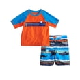 thumbnail image 1 of ZeroXposur Toddler Boys Orange & Blue Shark Rash Guard Shirt & Swim Trunks 2T, 1 of 3