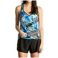 thumbnail image 1 of ZeroXposur Women's Lattice Detail Racerback Tankini & Swim Short Set (Blue Palm, S), 1 of 2