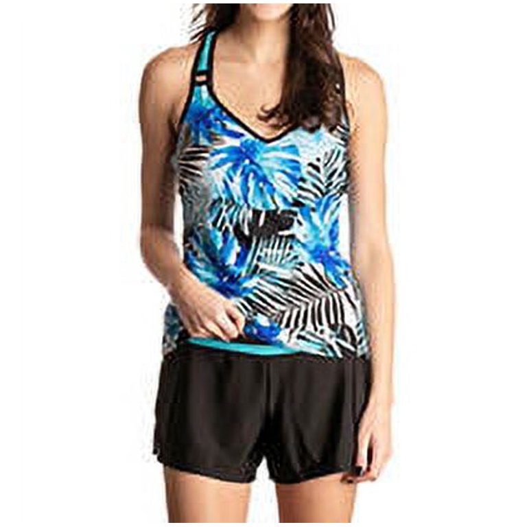 ZeroXposur Women's Lattice Detail Racerback Tankini Swim Short