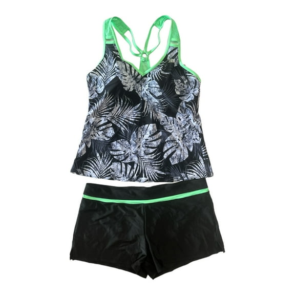 ZeroXposur Women's O-Ring Action Tankini & Short Swimsuit Set (Edamame, S)