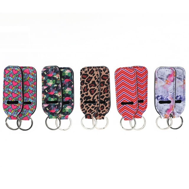 Zerodis 10Pcs Clipon Chapstick Sleeve Holder Keychain Lipstick Holder