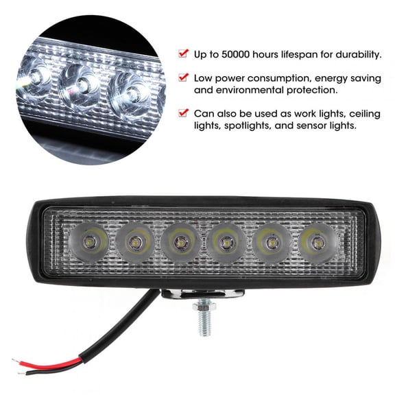 Zerodis 2Pcs 6 Inch 18W Spot LED Work Light Lamp,6LED Fog Lamp Bar 18W 800LM Work Light 6LED Fog Lamp Bar For Motorcycle Off-Road Car Truck