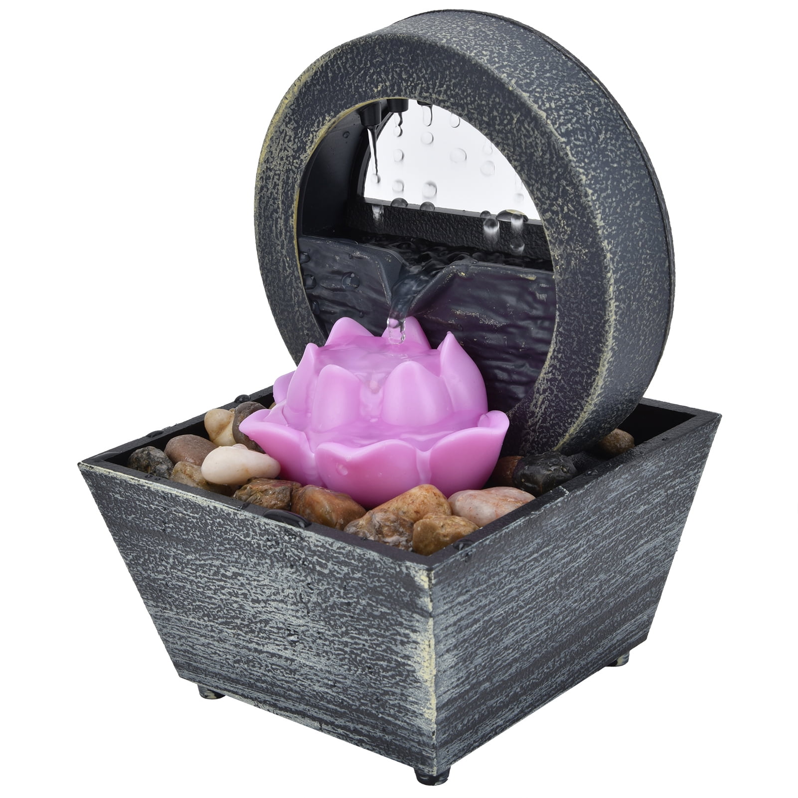 Zerodis 3V USB Plastic Flower Water Fountain LED Tabletop Fountain With