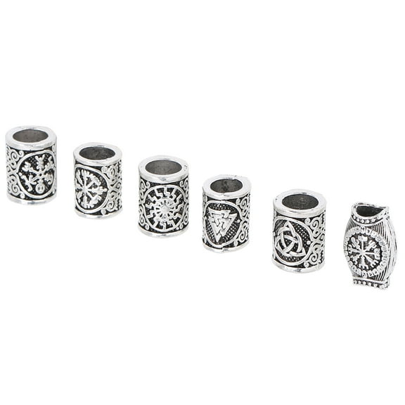 Zerodis 6Pcs/Lot Silver Viking Beard Beads Knot Hair Jewelry Bead Rune Dreadlock Braid