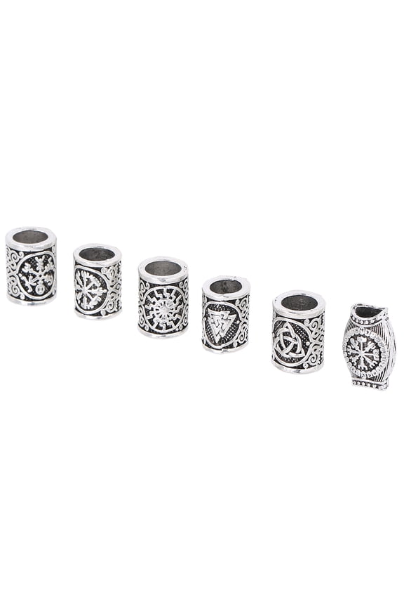 Zerodis 6Pcs/Lot Silver Viking Beard Beads Knot Hair Jewelry Bead Rune Dreadlock Braid