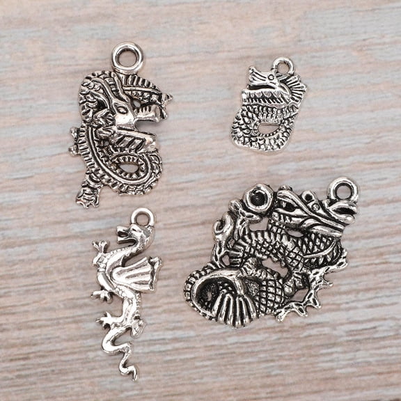 Zerodis 70 Pcs/Set Jewelry Making Dragon Pattern Silver Metal Pendants  For Necklace