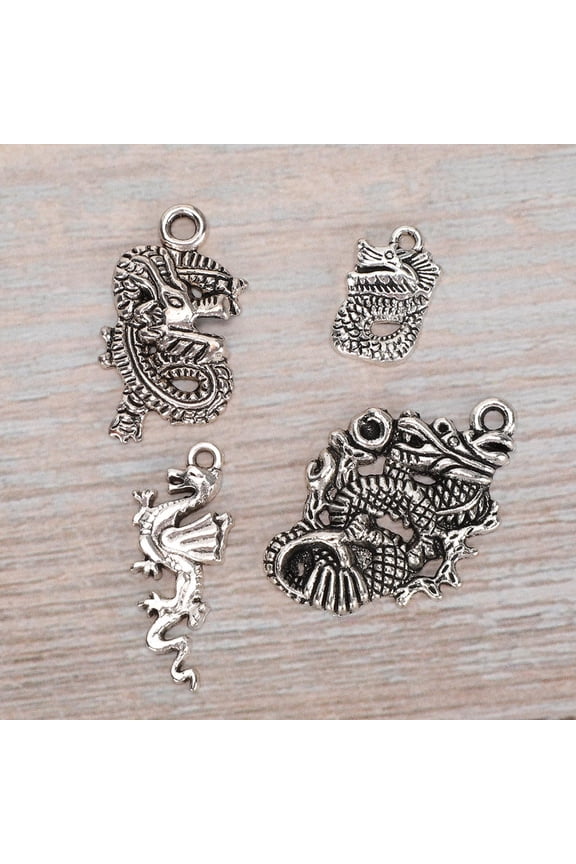 Zerodis 70 Pcs/Set Jewelry Making Dragon Pattern Silver Metal Pendants For Necklace
