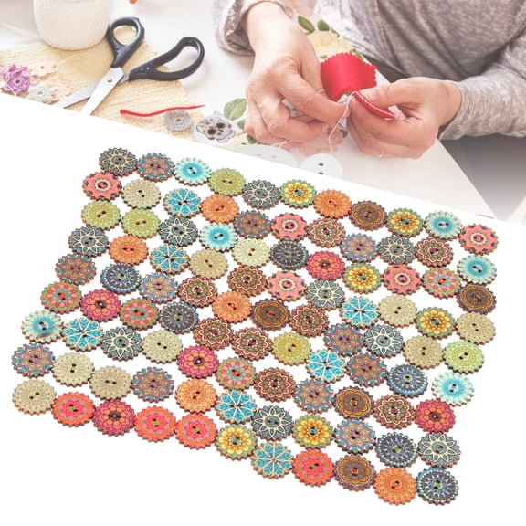 Zerodis Decorative Buttons Button Wooden Buttons 20mm/0.8in Flower Button Vintage Gear Button For Scrapbook Bag Cloth